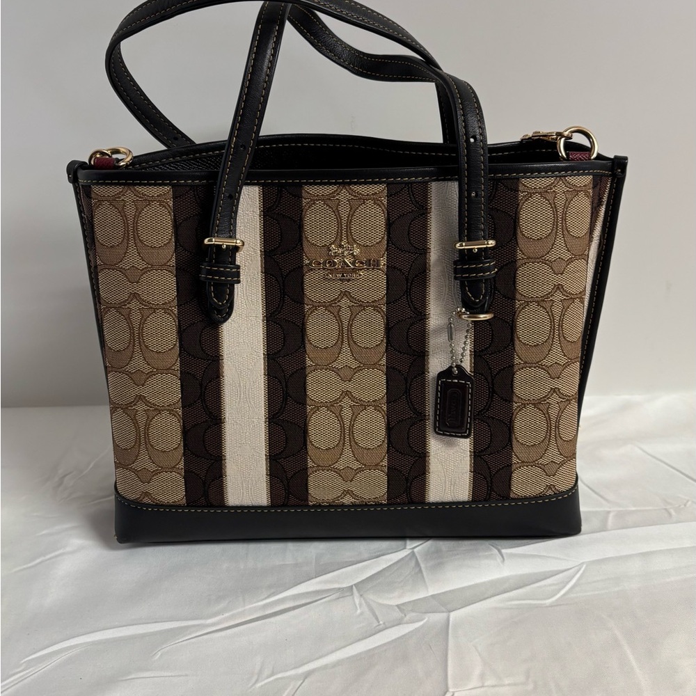 Coach Brown and Cream Signature Stripe Tote NWOT